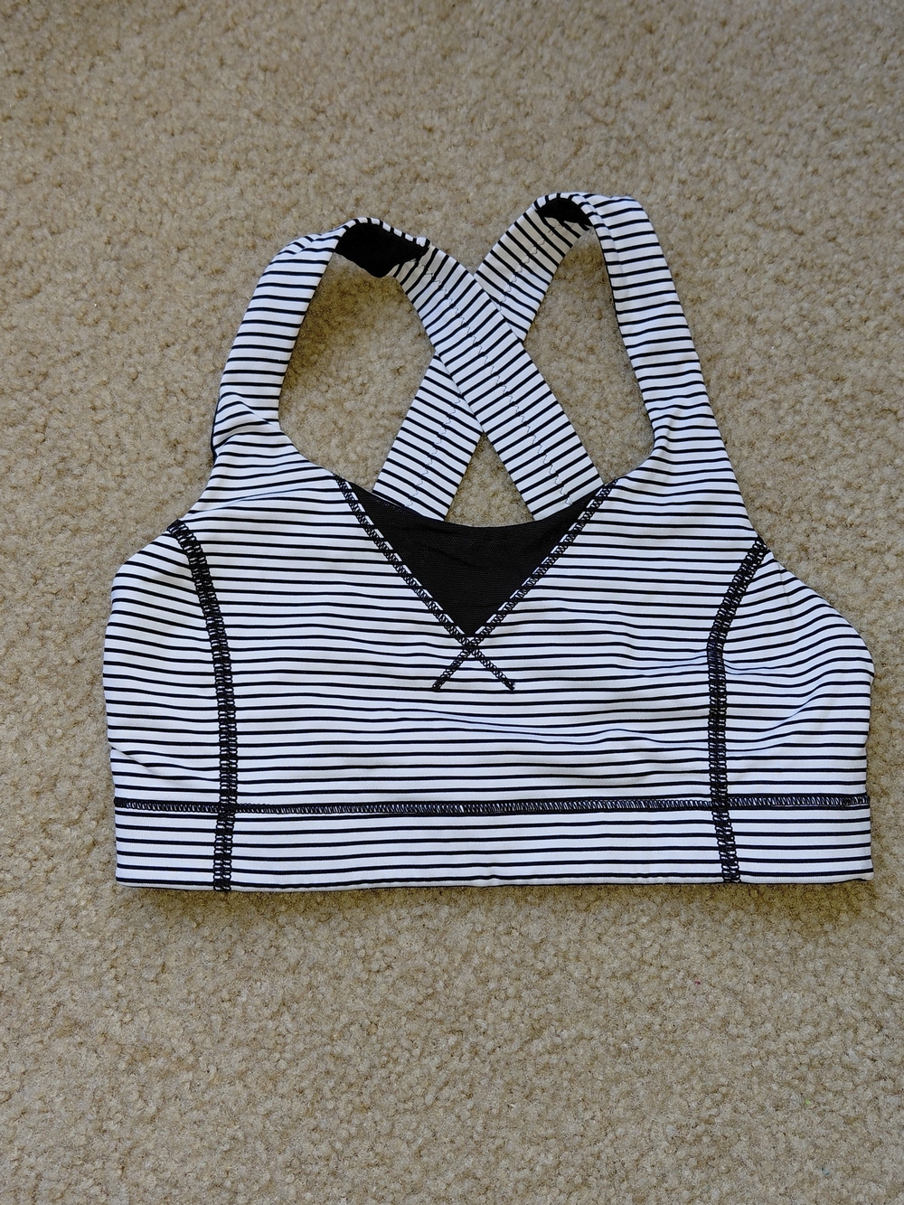 Lululemon athletica Black and White Striped Crossback Sports Bra